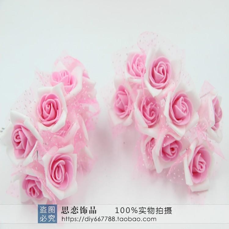 欧式粉红色卷边紫色泡沫花红色玫瑰花 DIY花环材料喜糖盒饰品配件