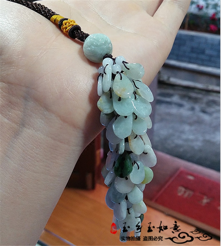 缅甸翡翠A货岁岁平安汽车挂件车饰品玉石车挂 后视镜车内挂饰