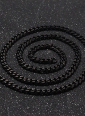 5mm黑色男士钛钢古巴项链高级设计感嘻哈风潮男链子复古街头配饰