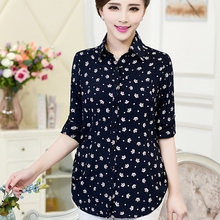 女装 新款 宽松妈妈上衣夏季 中老年大码 棉绸女衬衫 衬衣 长袖 2019秋装
