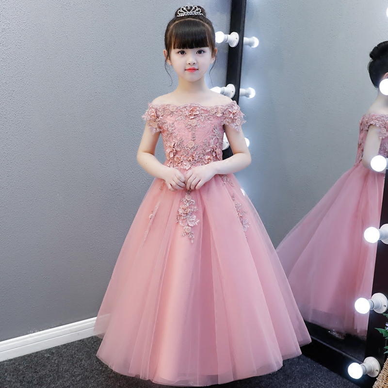 女童婚纱蓬蓬纱长裙儿童生日晚礼服公主裙高贵花童钢琴演出服粉色