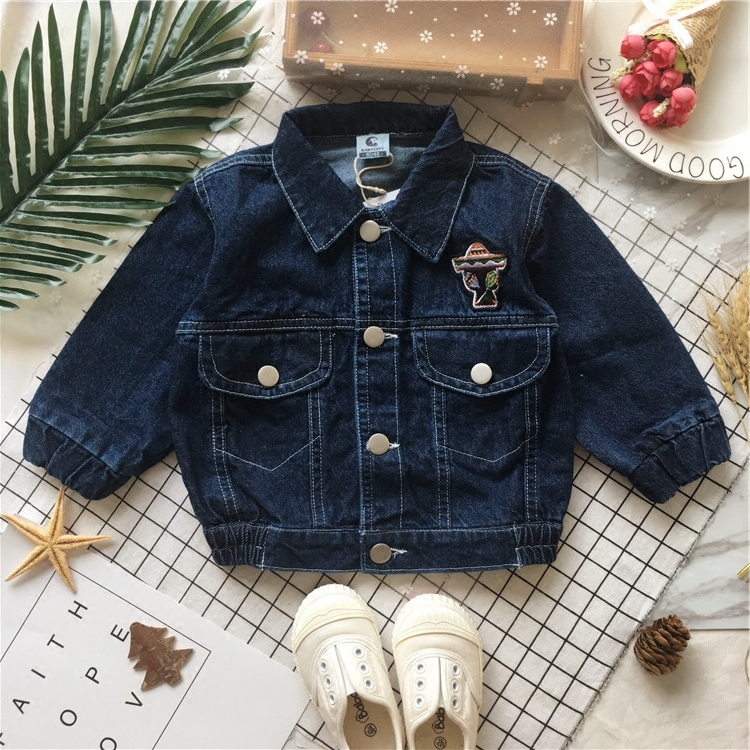 天使家 春秋装新款男宝宝中小童装韩版贴标牛仔外套上衣