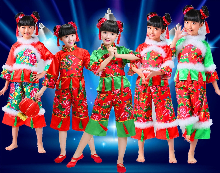 儿童元旦中国结秧歌红灯笼表演服