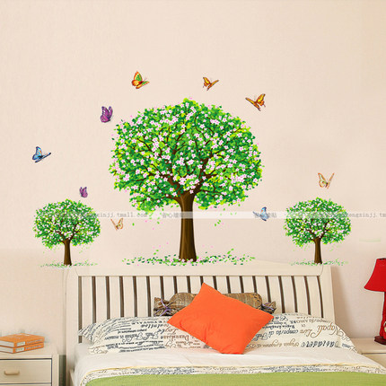 自粘特价墙贴客厅电视背景墙树绿色家园卧室沙发背景田园贴纸超大