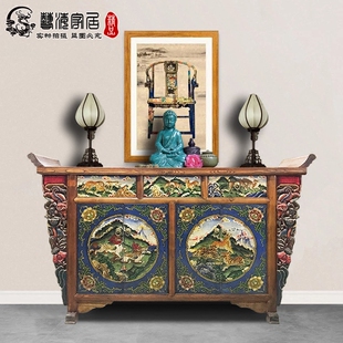 新中式 饰柜 玄关柜仿古雕刻彩绘实木储物隔断装 饰柜门厅柜客厅装