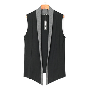 夏季时尚开衫马甲男士无袖披风个性帅气修身坎肩外搭纯棉薄款外套