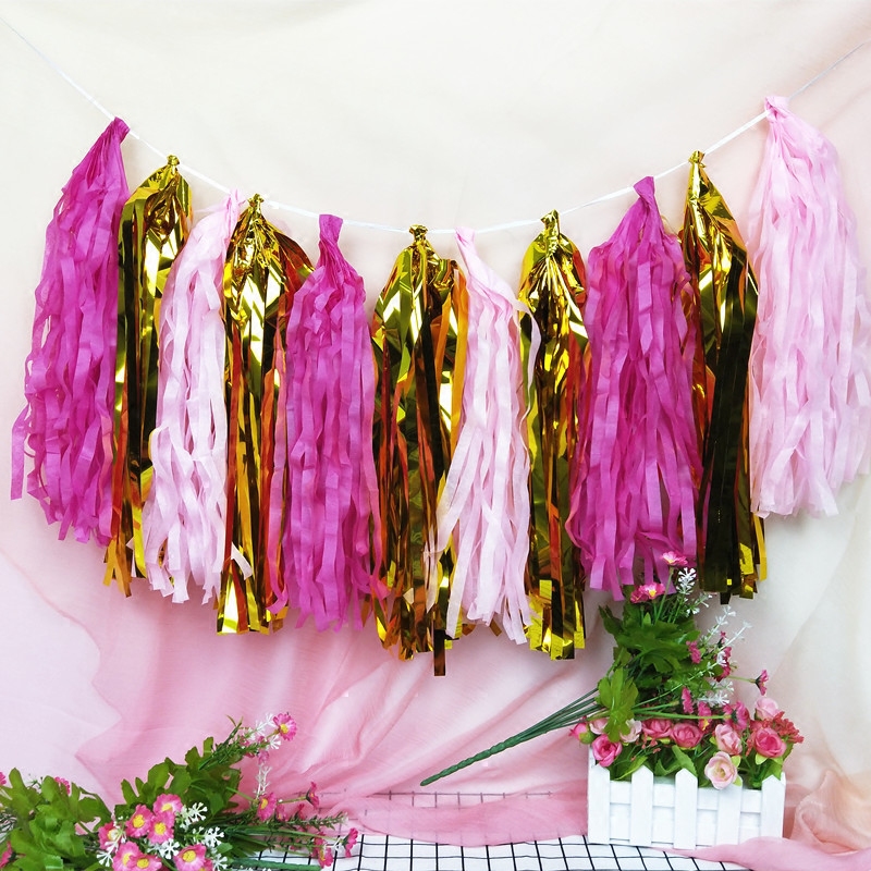 纸流苏拉花气球装饰流苏纸背景生日少女心ins餐椅金色流苏纸彩带