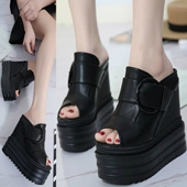 2020春季 坡跟防水台鱼嘴14cm超高跟厚底松糕跟女凉鞋 新款 一字拖鞋