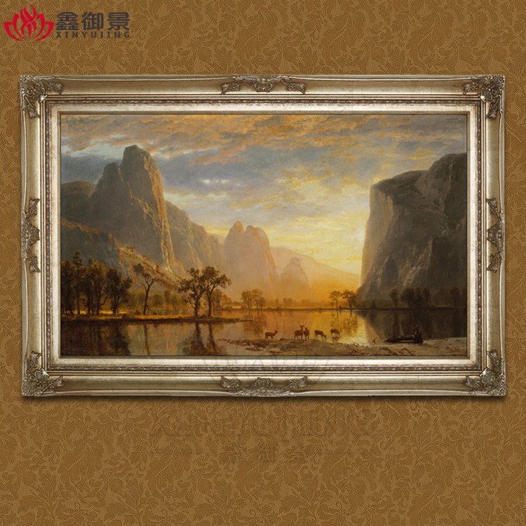 手绘油画欧式客厅玄关挂画鹿美式古典山水风景家居装饰画希望山谷图片