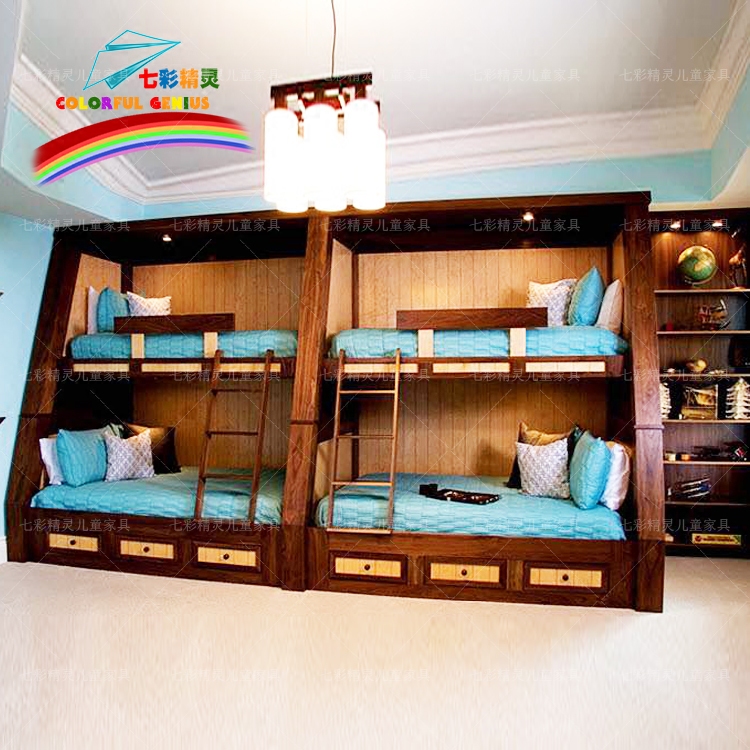 创意儿童床上下床定制四床双层床公寓床高端实木床高低床子母美式