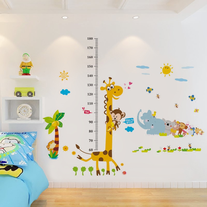 儿童房卡通墙贴画幼儿园壁纸自粘宝宝卧室装饰测量身高贴纸可移除图片