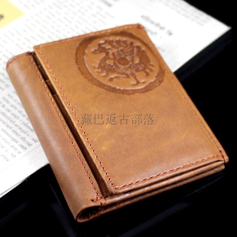 牛皮手工钱包短款竖版头层牛皮钱包男钱夹软皮多卡位