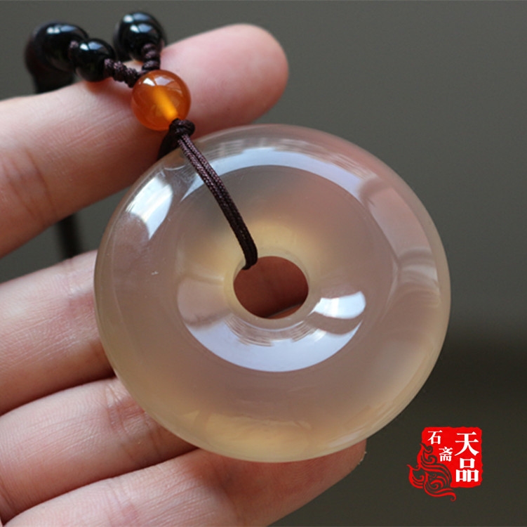 天然大款原色香槟色冰种冰透水润玉髓玛瑙平安扣吊坠毛衣链