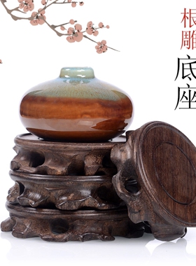 圆形花盆茶具包邮红木雕刻