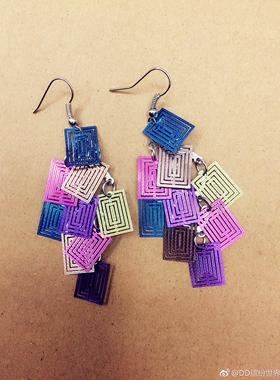 DD自制 简约金属多彩彩色小方片耳环 日常款不挑人不夸张 满包邮