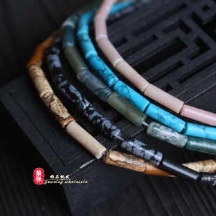 天然图画石桶珠 4*13mm雪花石水草玛瑙蓝松石粉澳宝圆管珠DIY散珠