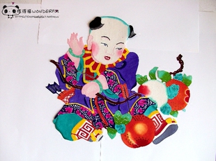 杨柳青年画娃娃款蔚县剪纸3 手工刻 宣纸染色 出国礼品 新年窗花