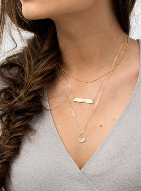 新品手作14K包金多层女几何项链