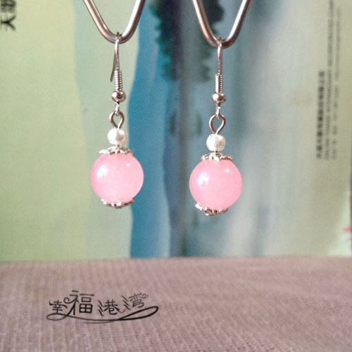 DIY玉髓仿珍珠日常女甜美耳环