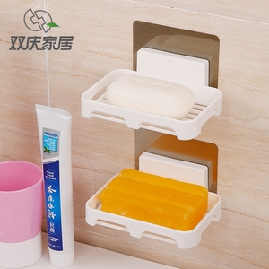 卫生间厕所浴室墙上双层沥水肥皂盒洗漱台免打孔吸盘壁挂香皂盒子