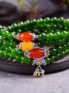 百搭女士天然绿玉髓水晶手链