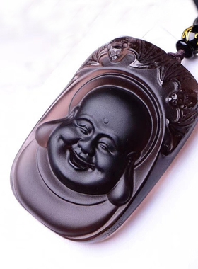 冰种黑曜石福在眼前笑佛蝙蝠吊坠