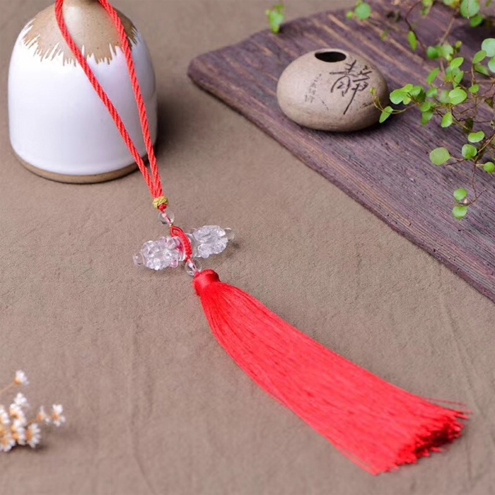 天然白水晶降魔杵车挂 白水晶伏魔杵包挂件 白水晶双头伏妖杵