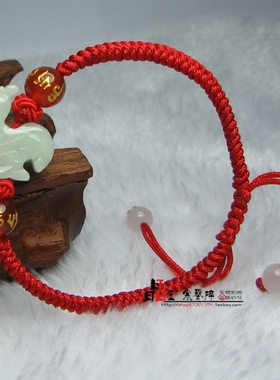 天然翡翠玉鸡红绳手链属龙人六合手机链钥匙扣