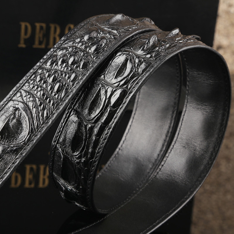 鳄鱼皮皮带男真皮不带头打孔裤带3.8宽霸气鳄鱼骨皮无头挂扣腰带