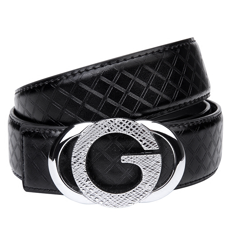 皮小匠 皮带男真皮平滑扣韩版发型师时尚青年g字母个性潮流裤腰带