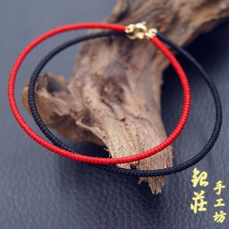 银庄手工作品 细款 14k搭扣镯式金刚结 手工红绳本命年开运手链