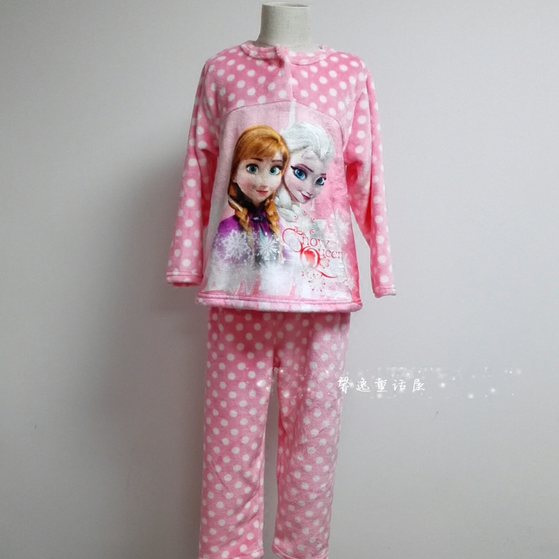 韩国进口童装迪斯尼正品冬新冰雪奇缘Frozen珊瑚绒家居服睡衣套装