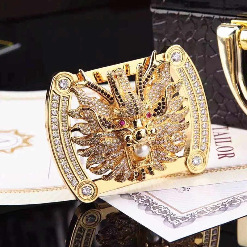 新款霸气龙头皮带扣生肖龙扣男士鳄鱼骨皮带镶钻云龙扣头男款腰带