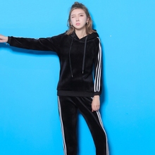 2020清仓 秋冬加绒加厚宽松卫衣天鹅金丝绒休闲运动服两件套装女