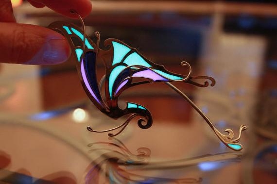 加拿大代购 Butterfly◇手作梦幻蝴蝶翅膀蓝紫色夜光无耳洞耳夹