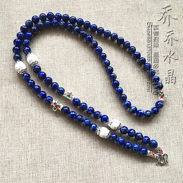 天然青金石水晶毛衣项链 三尊银色泰国佛牌挂可订做款式
