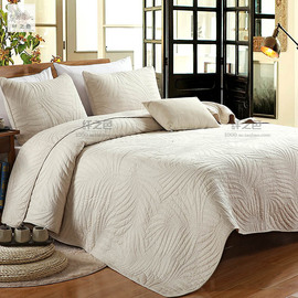 定制纯色绗缝被三件套美式简约绣花床盖水洗纯棉空调被衍缝夹棉床