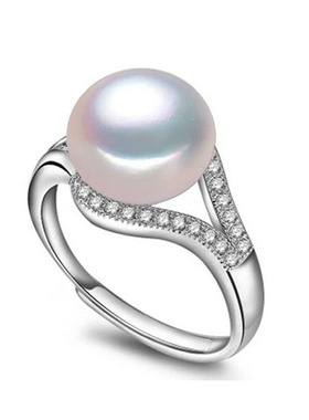 外贸直播爆款925银珍珠戒指活口微镶锆石戒指女铜镀真金跨境