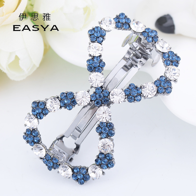 伊思雅水钻桃心造型发夹新款古银色合金发饰空心弹簧夹顶夹