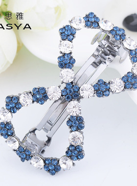 伊思雅水钻桃心造型发夹新款古银色合金发饰空心弹簧夹顶夹