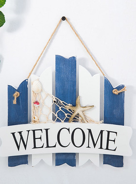 地中海做旧风格欢迎牌 海洋装饰 舵手海锚欢迎挂牌 木质WELCOME牌