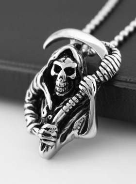 骷髅头死神哥特钛钢项链吊坠饰品