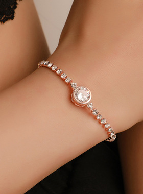 欧美时尚玫瑰金爱心锆石手链百搭级女合金镶钻女士手链手镯手饰