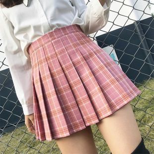 短裙 百褶裙女夏季 jk裙显瘦新款 格子半身裙腰韩版 黑色a字裙大码