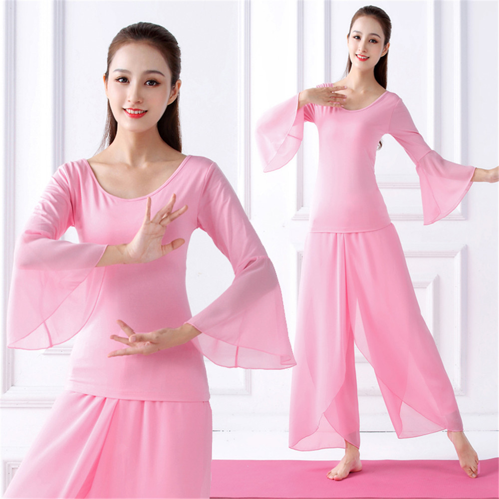 奈斯瑜 舞韵瑜伽服荷叶阔腿纱裤雪纺喇叭袖显瘦舞蹈团体表演服