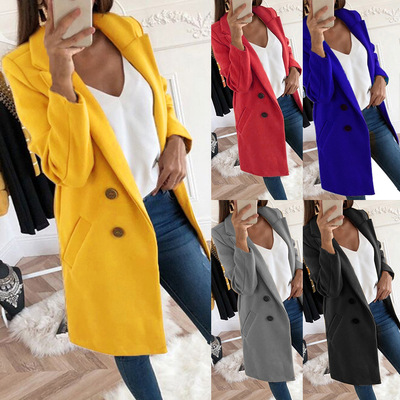 女翻领中长款多色毛呢大衣 Women's woolen coats ladies jackets