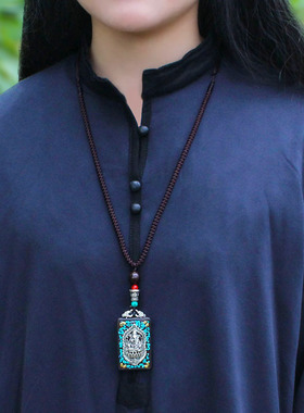 民族风毛衣链棉麻绳男女黑檀木