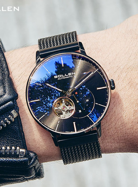 SOLLEN梭伦手表士机械表全自动镂空发陀飞轮炫酷设计大表盘