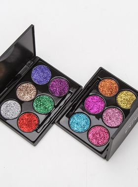 DNM彩色葱粉眼影珠光闪粉亮片超闪爆闪舞台眼妆带刷子6色/盒跨境