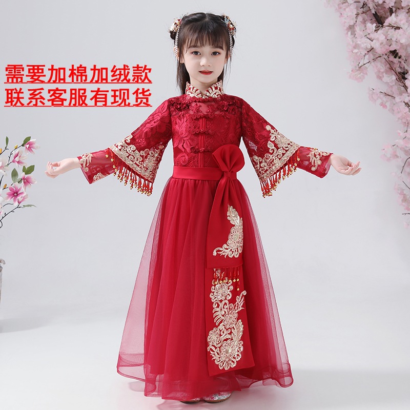 女童汉服儿童唐装小女孩古装拜年服婴儿过年秋季蕾丝中国风